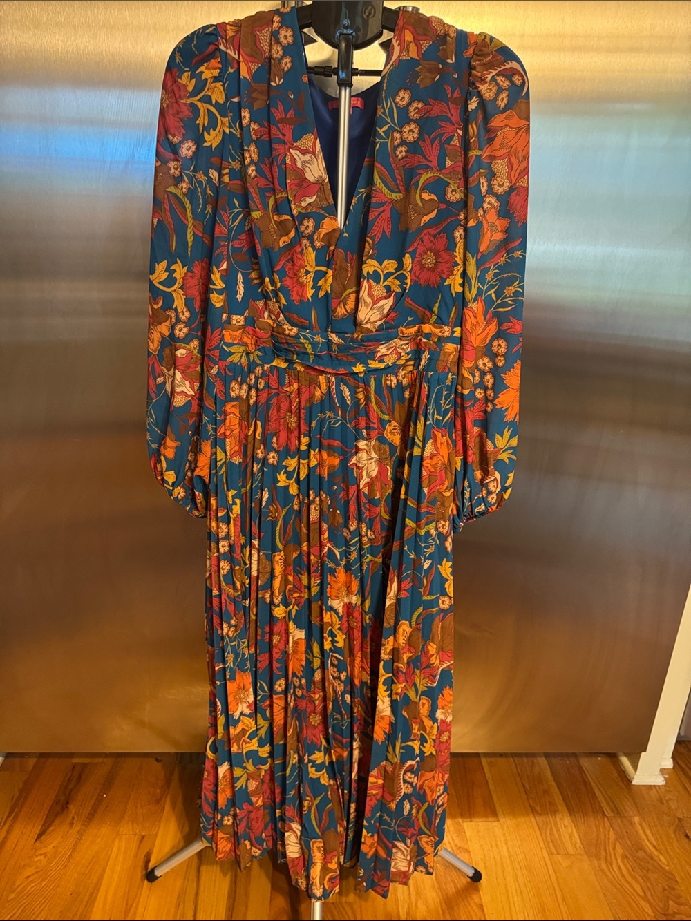 Flying Tomato Teal Floral Boho Dress with Red, Yellow & Brown Accents